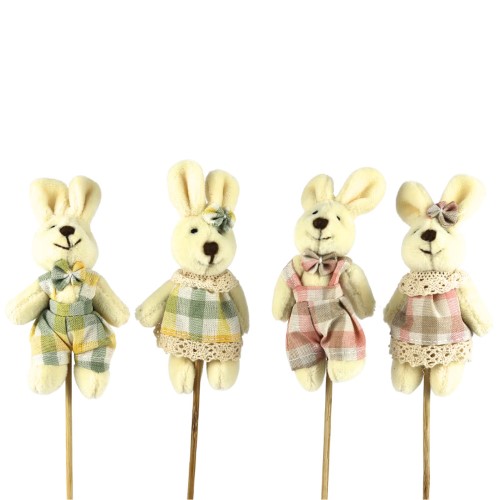 Pick decorativo de coelho de peluche para arranjos de Páscoa