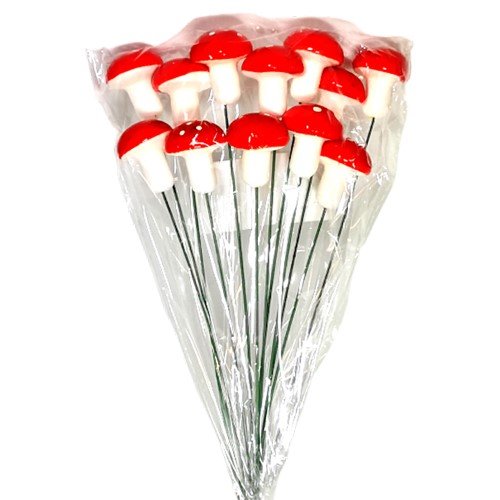 Pack de 12 picks decorativos em forma de cogumelo para arranjos