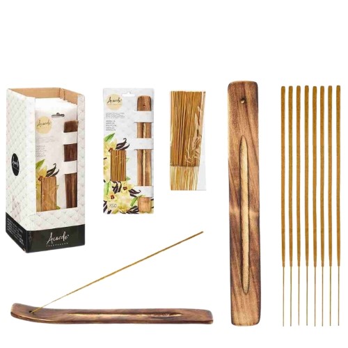 Conjunto de 50 incensos de baunilha com queimador