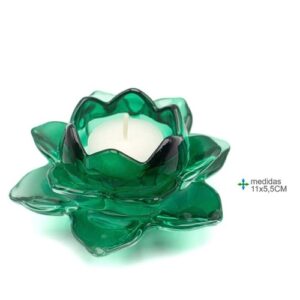 Porta Velas Flor em Vidro Verde 11x5,5cm