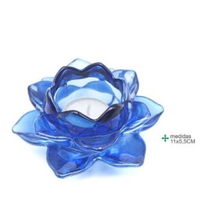 Porta Velas Flor em Vidro Azul 11x5,5cm