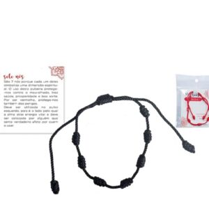 Pulseira da Sorte 7 Nós em Preto, amuleto de proteção