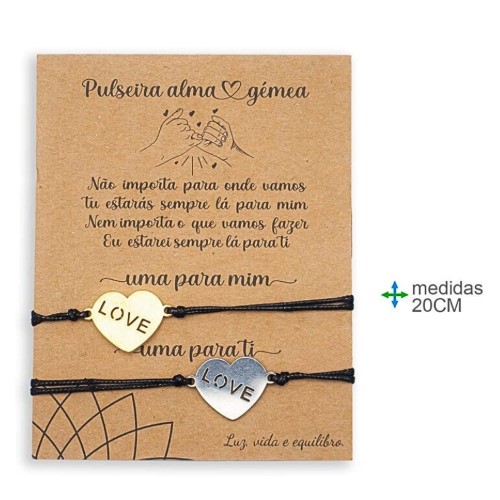 Pulseira Alma Gémea com coração 'Love', pack de 2