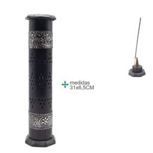 Queimador de incenso em madeira com design de torre, 31x6,5cm