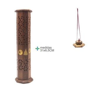 Queimador de incenso em madeira com design de torre, 31x6,5cm