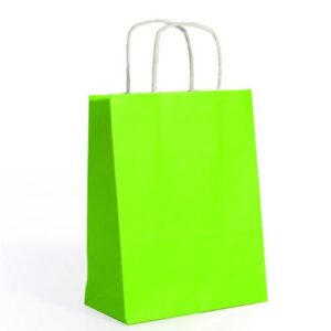 Saco de papel verde claro com asas torcidas 18x8x24cm