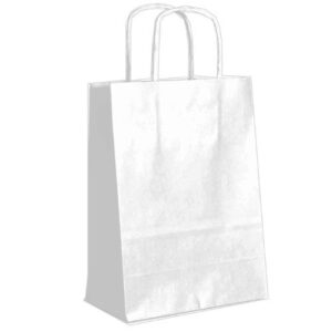 Saco de papel branco com asas torcidas, tamanho 24x12x31cm