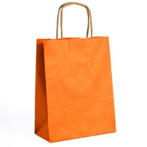 Saco de papel laranja com asas torcidas, tamanho 24x12x31cm