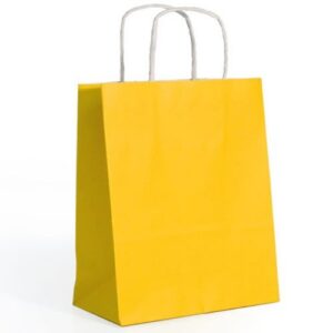Saco de papel amarelo com asas torcidas 32x12x41cm