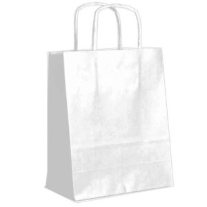 Saco de papel branco com asas torcidas, tamanho 32x12x41cm