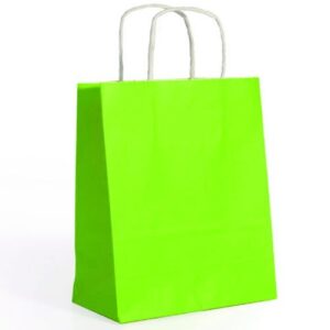 Saco de papel verde claro com asas torcidas, tamanho 32x12x41cm