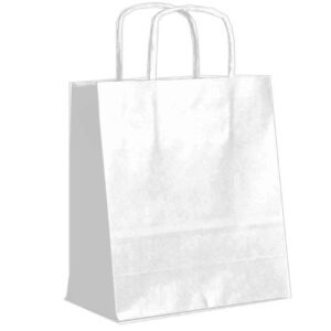 Saco de papel branco com asas torcidas, tamanho 46x16x49cm
