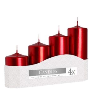 Pack de 4 velas decorativas vermelho metalizado em acabamento brilhante