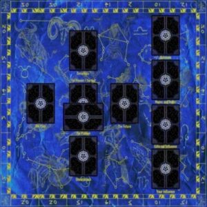 Toalha de Tarot com design de constelações em fundo azul