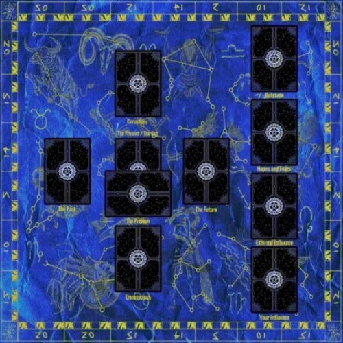 Toalha de Tarot com design de constelações em fundo azul