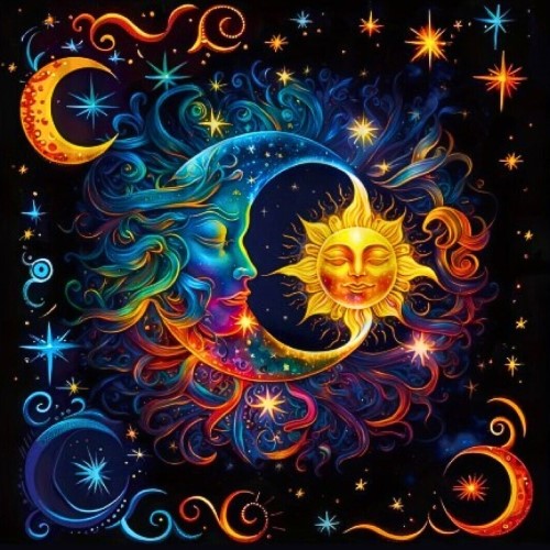 Toalha de Tarot 75x75cm com design Sol e Lua