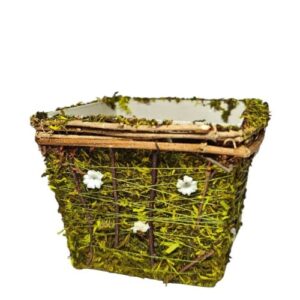 Vaso em plástico revestido com musgo de 13x13x10cm