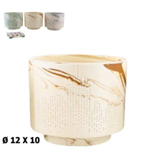 Vaso em cerâmica com relevo e textura, tamanho 12x12x10cm