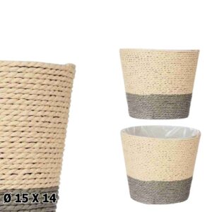 Vaso em corda natural e cinzento 15x14cm