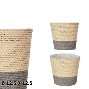Vaso em corda natural e cinzento 12,5x12,5cm