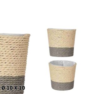 Vaso em corda natural e cinzento 10x10cm