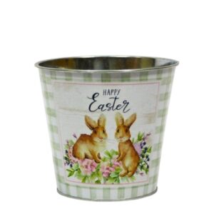 Vaso em latão decorativo para Páscoa com coelhos e flores