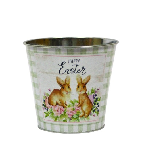 Vaso em latão decorativo para Páscoa com coelhos e flores