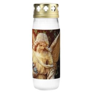 Vela em copo de vidro com imagem de Anjo da Guarda