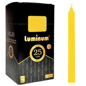Pack de 25 velas cónicas amarelas de 20cm
