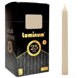 Pack de 25 velas cónicas de 20cm em cor creme