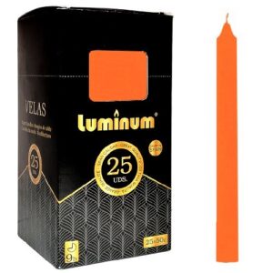 Pack de 25 velas cónicas laranja de 20cm