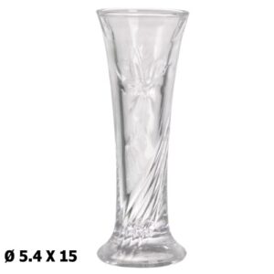 Jarra em vidro transparente com dimensões 5,4x15cm