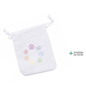 Bolsa em Tecido para Pedras 8x10cm com símbolos dos 7 Chakras