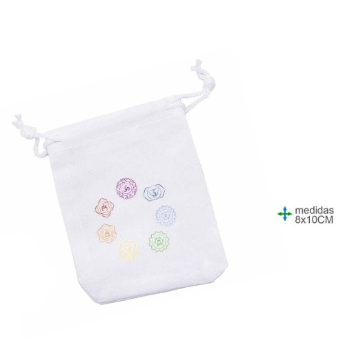 Bolsa em Tecido para Pedras 8x10cm com símbolos dos 7 Chakras