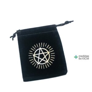 Bolsa em tecido preto com pentagrama dourado, 8x10cm