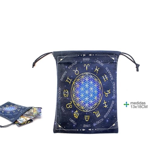 Bolsa em tecido para baralho de tarot com design de signos, tamanho 13x18cm