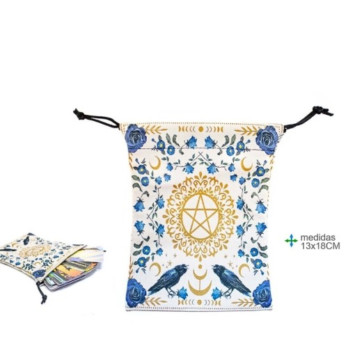 Bolsa em tecido para baralho de tarot com pentagrama 13x18cm