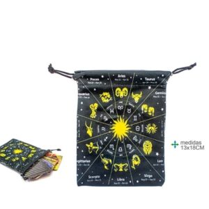 Bolsa em tecido para baralho de tarot com signos solares 13x18cm