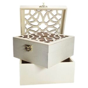 Caixa quadrada de madeira com tampa, 15x15x8cm, pack de 2
