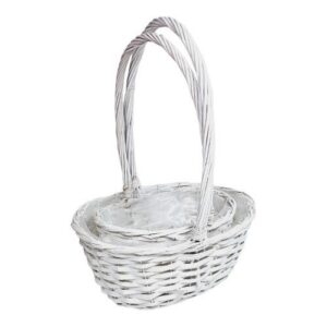 Cesto oval branco com asa para decoração