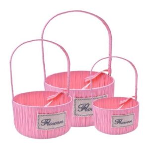 Conjunto de 3 cestos redondos rosa com asa