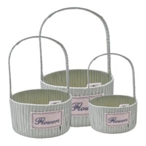 Conjunto de 3 cestos redondos com asa em verde