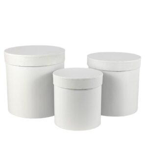 Pack de 3 caixas redondas em cartão branco com tampa