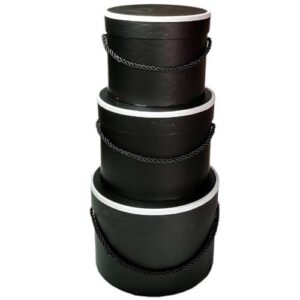 Pack de 3 caixas redondas em cartão preto com tampa