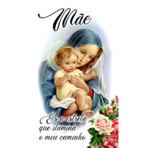 Etiqueta decorativa para velas com imagem de mãe e criança e flores