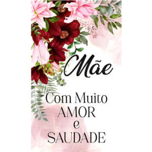 Etiqueta decorativa para velas com flores e a palavra 'Mãe'