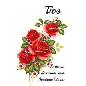 Etiqueta decorativa para velas com rosas vermelhas e texto dedicado aos tios