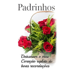 Etiqueta decorativa para velas com mensagem para padrinhos e flores