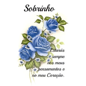 Etiqueta decorativa para velas com rosas azuis e mensagem para sobrinho