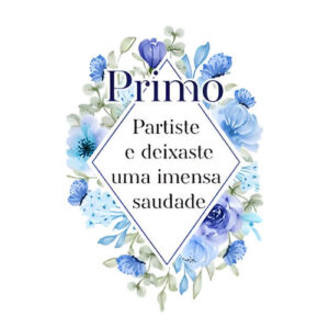 Etiqueta Decorativa para Velas Primo com flores azuis e mensagem de saudade